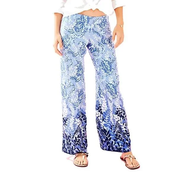 NWT Lilly Pulitzer Bal Harbour Palazzo Pants Blue Peri Turtley - Picture 3 of 4
